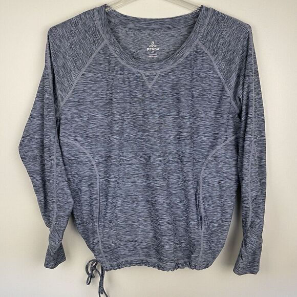 Prana Philipa Athletic Top Women M Blue Sweatshirt Crewneck Tumbhole Stretch - Picture 1 of 10